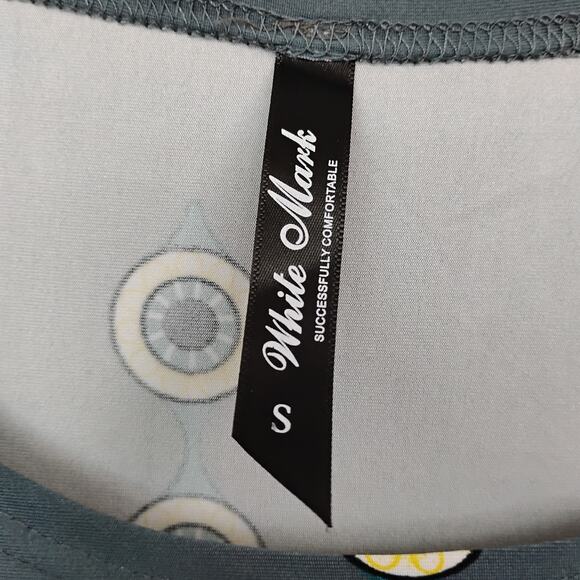 White Mark Rella Tunic Top Size Small Gray, Green and Orange 3/4 Sleeve Pockets - Picture 7 of 8